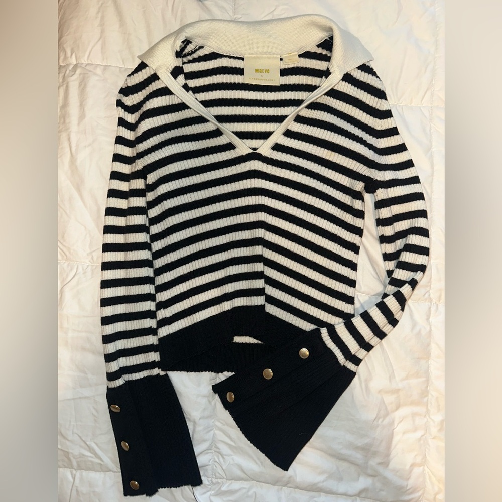 Anthropologie Black and White V-Neck Sweater